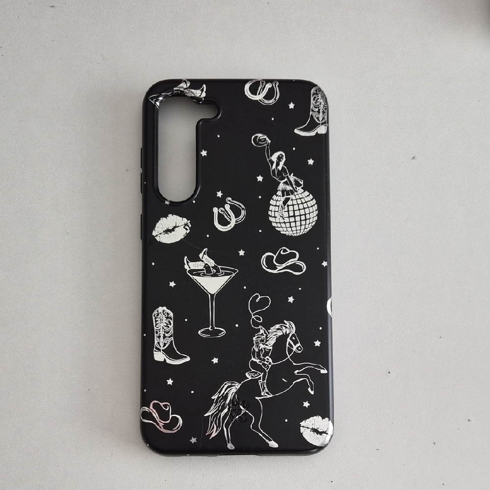 Velvet Caviar Black Silver Disco Cowgirl Phone Case Samsung S23+